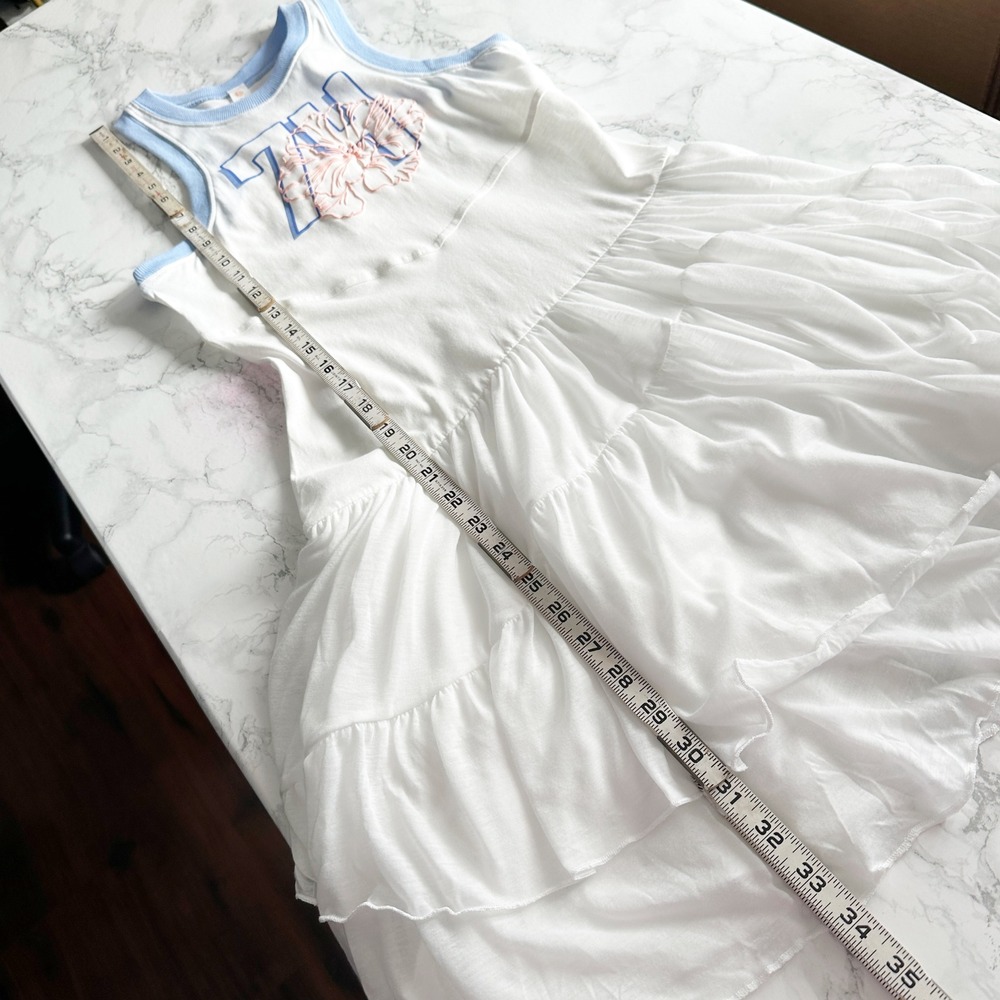Daily Practice Anthro Varsity Sleeveless Tank Dress White Tiered Ruffle Size XS - Picture 8 of 10